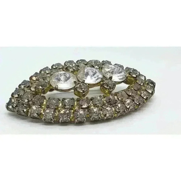 Vintage Rhinestone Brooch Inverted Rivoli Clear Stones 3rd Eye Chakra - Picture 4 of 8
